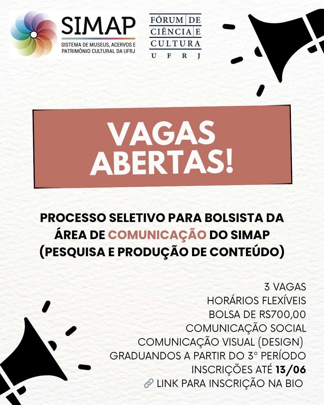 Processo seletivo para bolsista da área de Comunicação do SIMAP (Pesquisa e Produção de Conteúdo)